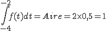 \int_{-4}^{-2}f(t)dt=Aire=2\times  0,5=1